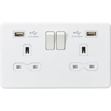 Knightsbridge 13A 2G switched socket with dual USB charger A + A (2.4A) - Matt white - SFR9224MW