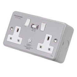 Greenbrook PowerBreaker RCD Twin Switch Socket Metal 10mA Pas - K22-MP10