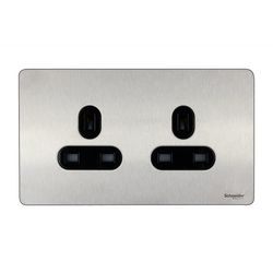 Schneider USFP 13A SP 2G Unswitched Socket Black Insert Stainless Steel - GU3460BSS