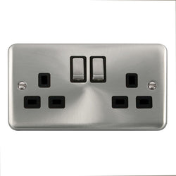 Click Scolmore Deco Plus Satin Chrome 2 Gang Switch Socket 13A With Black Ingot - DPSC536BK