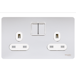 Schneider USFP 13A Double Pole 2G Switched Socket White Insert - Polished Chrome - GU3420DWPC