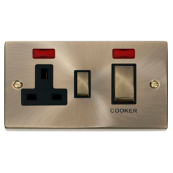 Click Scolmore Deco Ingot 45A Cooker Switch Unit with 13A 2 Pole Neon Switched Socket - VPAB505BK