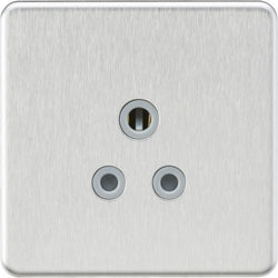 MLA Knightsbridge 5A Unswitched Round Socket Brushed Chrome W/Grey Insert - SF5ABCG