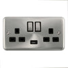 Click Scolmore Deco Plus Satin Chrome 2 Gang USB Outlet Switch 13A With Black Ingot - DPSC570BK