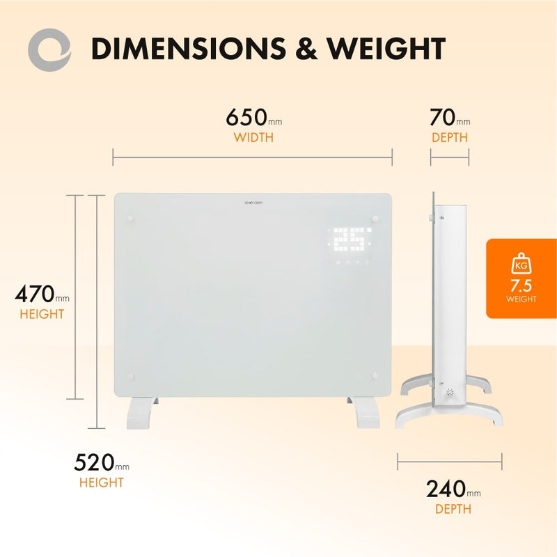 Devola Designer 1.5kW Smart Glass Panel Heater with Timer White - DVPW –  BigOnElectricals.co.uk