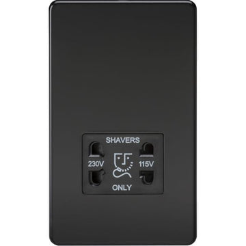Knightsbridge Screwless 115V/230V Dual Voltage Shaver Socket - Matt Black - SF8900MB