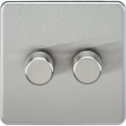 Knightsbridge Screwless 2G 2-way 10-200W (5-150W LED) trailing edge dimmer - Brushed Chrome - SF2182BC