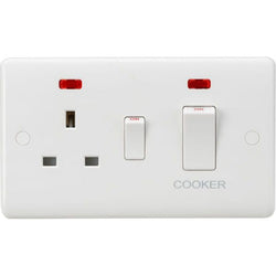 Knightsbridge Curved Edge 45A DP Cooker Switch and 13A Socket with Neons (White Rocker) - White - CU8333NW