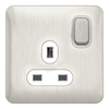 Schneider LSD 1G 13A Double Pole Switched Socket White Insert Stainless Steel - GGBL3010DWSS