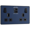BG Evolve Matt Blue Double Switched 13A Power Socket + USB C 30W + USB A (2.1A) - PCDDB22UAC30B