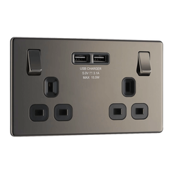 BG Flat Plate Black Nickel 13A Sp 2G Sw Skt+ 2Xusb (3.1A) - FBN22U3B
