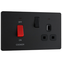 BG Evolve Matt Black 45A 2-Pole Cooker Switch With 13A Switched Socket & LED Indicators  - PCDMB70B