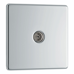 BG Screwless Flatplate Polished Chrome Single Socket For Tv Or Fm Co-Axial Aerial Connection - FPC60