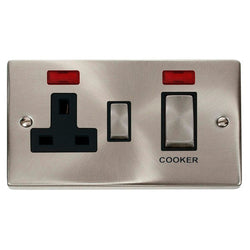 Click Scolmore Deco Satin Chrome 2 Gang Double Pole Switch 45A With Black Ingot - VPSC505BK