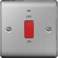 BG Nexus Metal Brushed Steel 45A Square Cooker Control Unit, With Power Indicator - NBS74