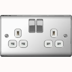 BG Nexus Metal Polished Chrome Double Switched 13A Power Socket - White Insert - NPC22W