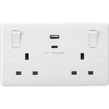Knightsbridge 13A 2G Switched socket with outboard rockers and dual USB (A+C)  5V DC 4.8A shared - White - CU9002