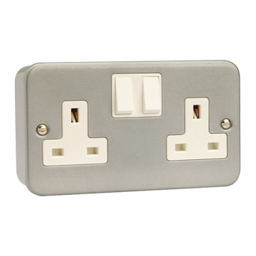Click Scolmore Essentials Metal Clad 2 Gang Double Pole 13A Switched Socket - CL036