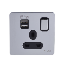 Schneider USFP 1G Switched SO SP 2XUSB 2.1 Black Insert - Polished Chrome - GGBGU34102USBABPC