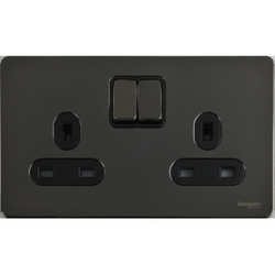 Schneider USFP 13A SP 2G Switched Socket Black Insert - Black Nickel - GU3420BBN