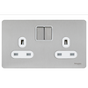 Schneider USFP 13A SP 2G Switched Socket White Insert - Stainless Steel - GU3420WSS