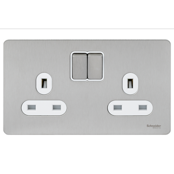 Schneider USFP 13A SP 2G Switched Socket White Insert - Stainless Steel - GU3420WSS