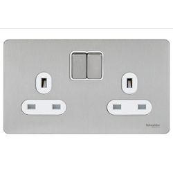 Schneider USFP 13A SP 2G Switched Socket White Insert - Stainless Steel - GU3420WSS