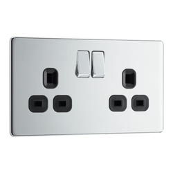 BG Flat Plate Polished Chrome  13A D.P. 2 Gang  Switched Socket - FPC22B