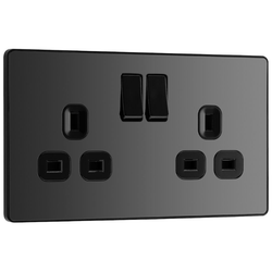 BG Evolve Black Chrome Double Switched 13A Power Socket - PCDBC22B