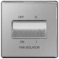 BG Screwless Flatplate Brushed Steel Triple Pole Fan Isolator Switch, 10A - FBS15