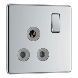 BG Nexus Flatplate Screwless Polished Chrome 1 Gang 15A Round Pin Switched Socket Grey Insert - FPC99G