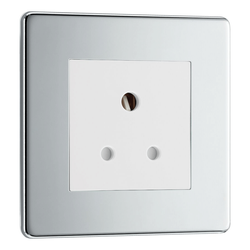 BG Nexus Flatplate Screwless Polished Chrome 5A 1 Gang Unswitched Round-Pin Socket - White Insert FPC29W