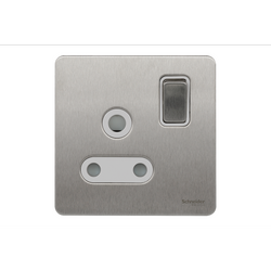 Schneider USFP 15A 1G Round Pin Switched Socket White Insert Stainless Steel - GU3490WSS
