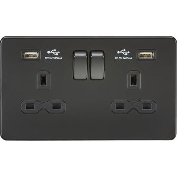 Knightsbridge 13A 2G switched socket with dual USB charger A + A (2.4A) - Matt black - SFR9224MBB