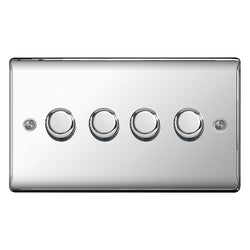 BG Nexus Metal Polished Chrome 4 Gang 2 Way Dimmer Switches - NPC84P