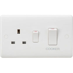 Knightsbridge Curved Edge 45A DP Cooker Switch and 13A Socket (White Rocker) - White - CU8333W