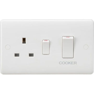 Knightsbridge Curved Edge 45A DP Cooker Switch and 13A Socket (White Rocker) - White - CU8333W