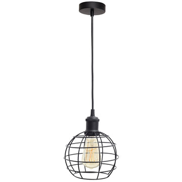 4Lite WiZ Connected SMART LED Decorative Single Black Pendant with Birdcage shape Cage and WiFi Smart Lamp - 4L1/7015