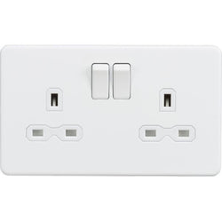 Knightsbridge Screwless 2 Gang Double Socket, Matt White with White Inserts - SFR9000MW