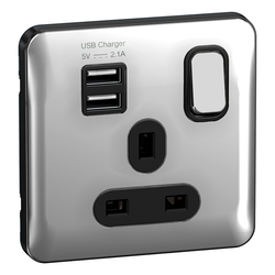 Schneider LSD 1G 13A SP 2USB Black Insert - Polished Chrome RP - GGBL30102USBABPCS
