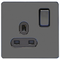 Schneider USFP 13A SP 1G Switched Socket Black Insert - Black Nickel - GU3410BBN