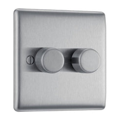 BG Nexus Metal Brushed Steel Double Intelligent Led Dimmer Switch, 2-Way Push On/Off - NBS82
