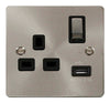 Click Scolmore Define Brushed Steel 1 Gang USB Outlet Switch 13A With Black Ingot Insert - FPBS571BK