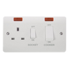 Click Scolmore Mode 45A 2 Gang Cooker Switch & Plug Socket With Neon Polar White - CMA505