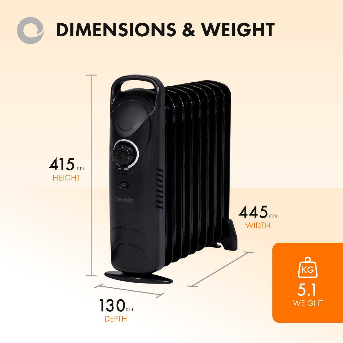 Devola 800W Mini Oil Filled Radiator (Black) - DVMOR9F08B ...