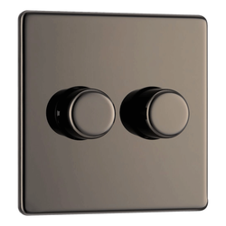 BG Nexus Flatplate Screwless Black Nickel 2 Gang 2 Way Intelligent Trailing Edge Dimmer Switch Push On/Off  - FBN82