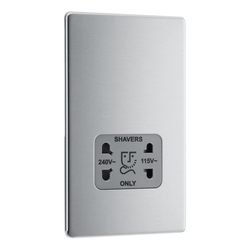 BG Screwless Flatplate Brushed Steel Dual Voltage Shaver Socket 110/240V - Grey Insert - FBS20G