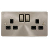Click Scolmore Define Brushed Steel 2 Gang Double Pole Switched Socket 13A With Black Ingot - FPBS536BK