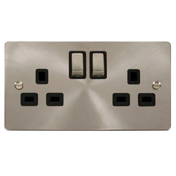 Click Scolmore Define Brushed Steel 2 Gang Double Pole Switched Socket 13A With Black Ingot - FPBS536BK