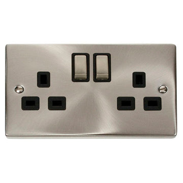 Click Scolmore Deco Satin Chrome 2 Gang Double Pole Switch 13A With Black Ingot - VPSC536BK